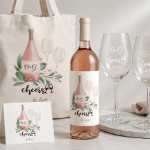 Bouteille de Rose Rose avec Monogramme À la santé