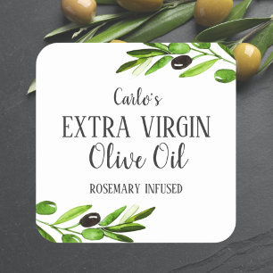 Sticker Carré Bouteille d'huile d'olive vierge Produit rustique 