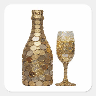 Sticker Carré Bouteille et verre argent brillant MONEY Autocolla