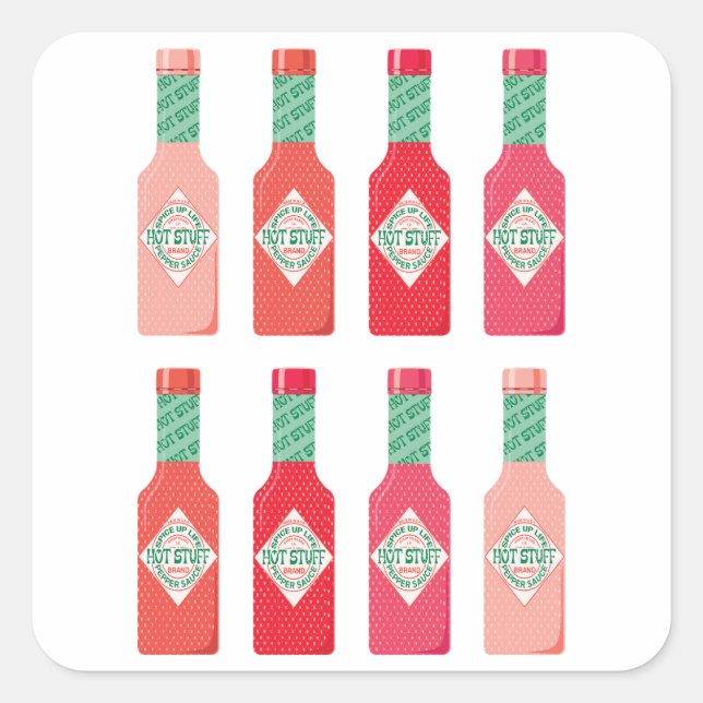 Sticker Carré Bouteilles de sauce chaud Bouteille chaude Cadeau  (Devant)