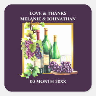 Sticker Carré Bouteilles de vin à l'aquarelle raisins lapis chal