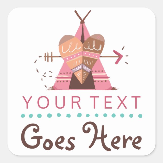 Sticker Carré Boutique Boho Teepee Tribal Native Heart & Arrow (Devant)