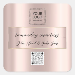 Sticker Carré Boutique Boutique en ligne Rose QR Code Logo Or