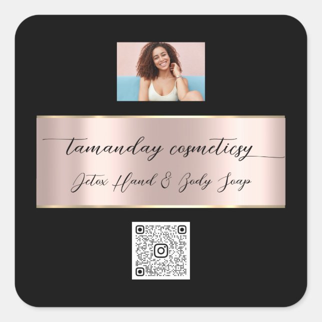 Sticker Carré Boutique Boutique en ligne Rose QR Code Logo Photo (Devant)