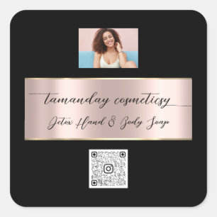 Sticker Carré Boutique Boutique en ligne Rose QR Code Logo Photo