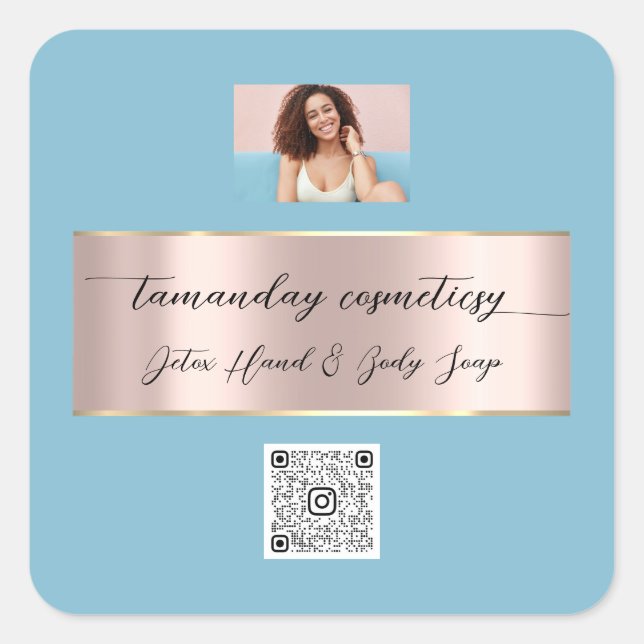 Sticker Carré Boutique Boutique en ligne Rose QR Code Logo Photo (Devant)