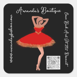 Sticker Carré Boutique Boutique Vêtements Qr Code Rouge Or Noir