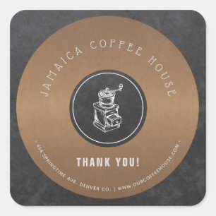Sticker Carré Boutique de café logo élégant en cuivre merci