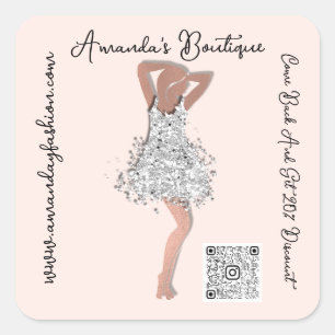 Sticker Carré Boutique de vêtements Code Qr Rose Paillettes