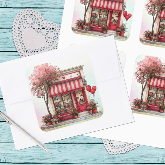Sticker Carré Boutique Douce Saint-Valentin (Créateur téléchargé)
