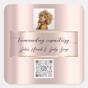 Sticker Carré Boutique en ligne Rose Logo QRCode Produit photo