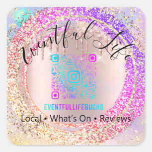 Sticker Carré Boutique professionnelle Parties scintillant Holog