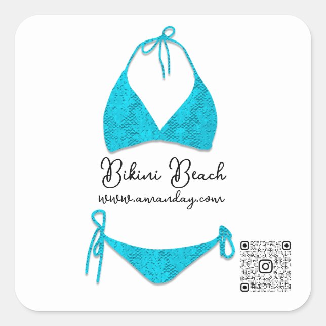 Sticker Carré Boutique Vêtements Qr Code Rose Bikini bleu (Devant)