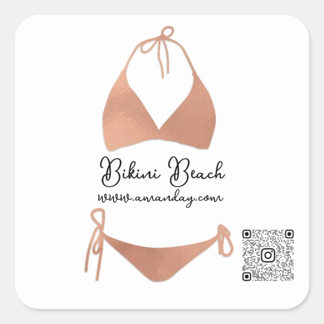 Sticker Carré Boutique Vêtements Qr Code Rose Blanc Bikini (Devant)