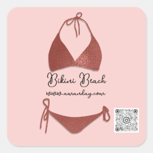 Sticker Carré Boutique Vêtements Qr Code Rose Gold Bikini
