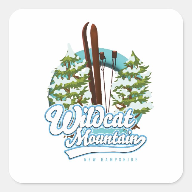 Sticker Carré Bouton affiche du ski Wildcat Mountain New Hampshi (Devant)
