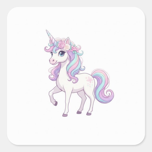 Sticker Carré Bouton de fête licorne (Devant)