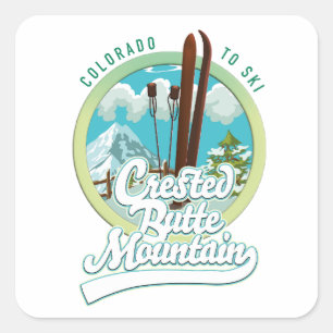 Sticker Carré Bouton logo ski montagne Crested Butte Colorado