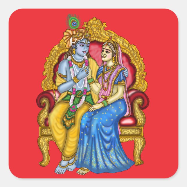 Sticker Carré Bouton Radha Krishna (Devant)