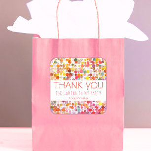 Sticker Carré Bouts colorés Enfants Merci fête d'anniversaire