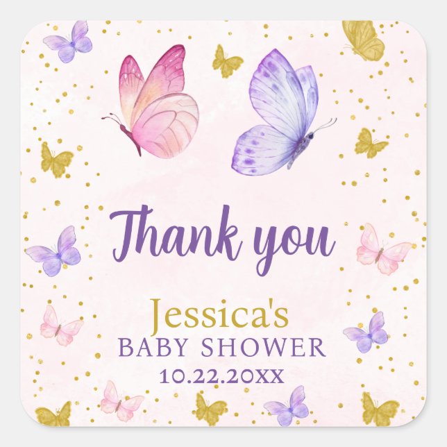 STICKER CARRÉ BOUTTERFLY KISSES & BÉBÉ SOUHAITE COULEUR D'EAU (Devant)