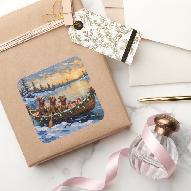 Sticker Carré Bouvier des Flandres Christmas Boat Holiday (Cadeaux)