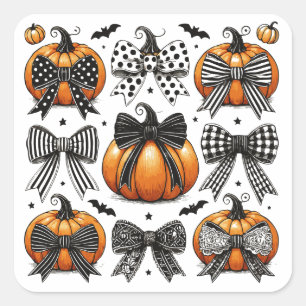 Sticker Carré Bow Citrouille d'automne