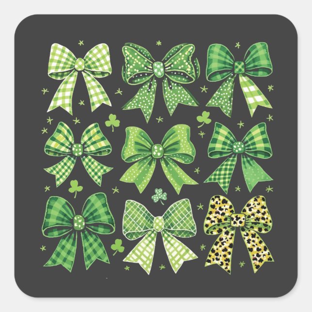 Sticker Carré Bow Coquette St Patrick's Day Vintage (Devant)
