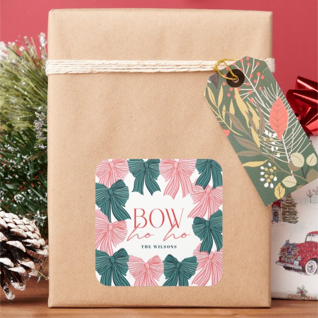 Sticker Carré Bow Ho Ho Red & Green Bows Noël (vacances)