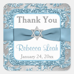 Sticker Carré Bow IMPRIMÉ - Wonderland Damask Bat mitzvah