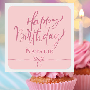 Sticker Carré Bow rose moderne Simple Joyeux anniversaire