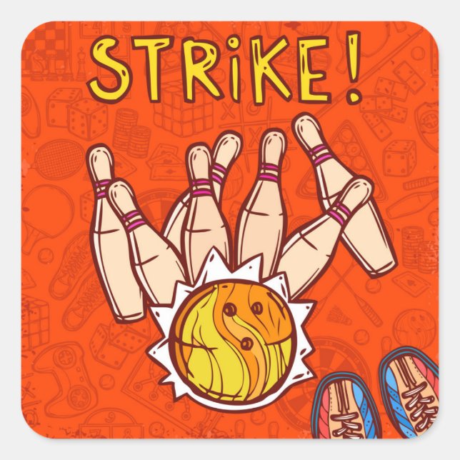 Sticker Carré Bowling partie dix pin bowling moderne (Devant)