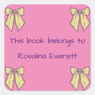 Sticker Carré Bows Jaunes et roses mignonnes Filles Noms Enfants