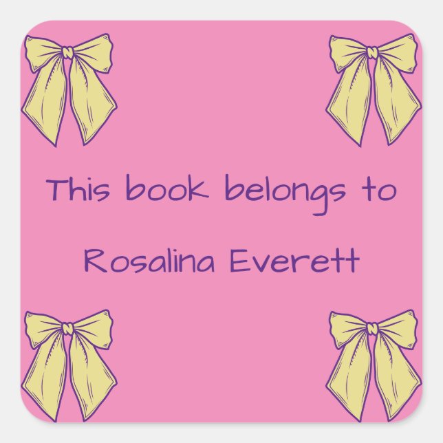 Sticker Carré Bows Jaunes et roses mignonnes Filles Noms Enfants (Devant)