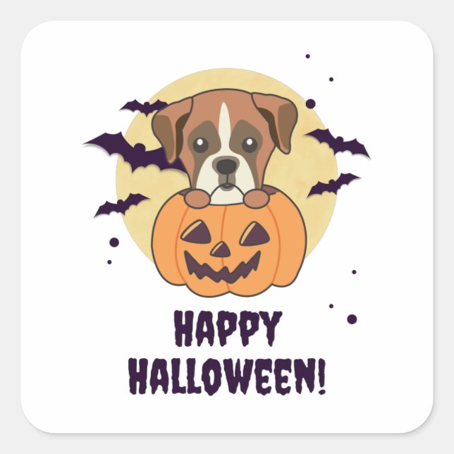 Sticker Carré Boxe En Chiens Citrouilles Cute Happy Halloween (Devant)