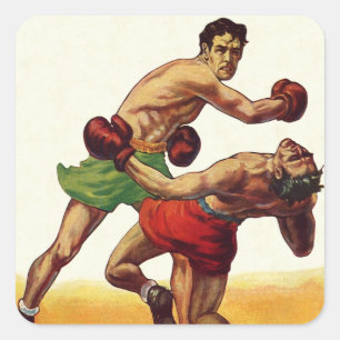 Sticker Carré Boxe sportive vintage, boxeurs en combat