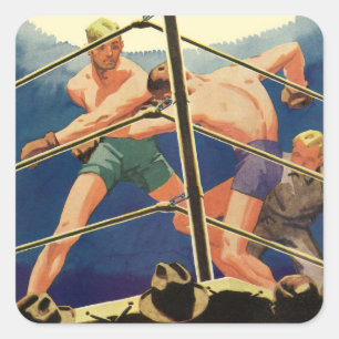 Sticker Carré Boxe vintage, Boxers pendant un match