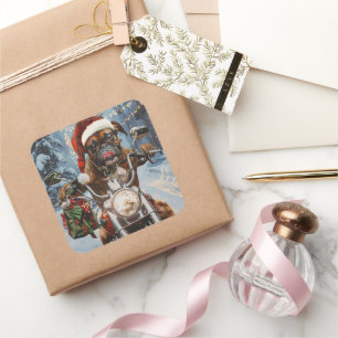 Sticker Carré Boxer Chien équitation Moto Noël