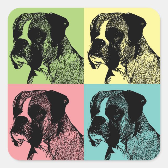 Sticker Carré Boxer Chien Stamper Pop Art (Devant)