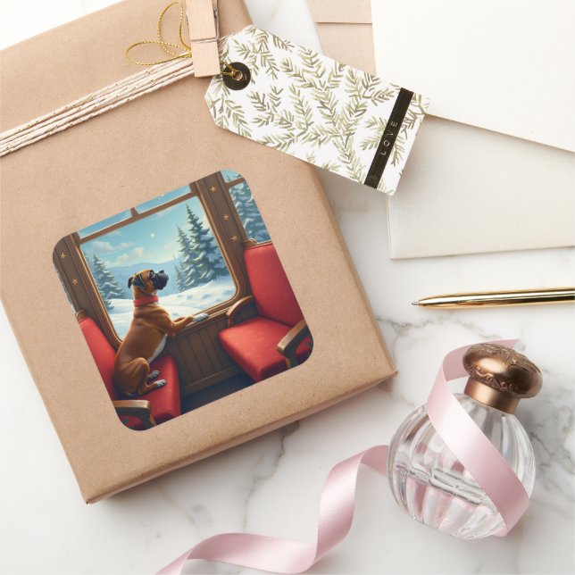 Sticker Carré Boxer Christmas Eve Train Ride Painting (Cadeaux)