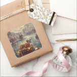 Sticker Carré Boxer Christmas Festive Voyage<br><div class="desc">Jetez un coup d'oeil à la magie de la saison des Fêtes avec cette illustration magnifiquement détaillée, montrant un chien fier assis dans un bateau à la décoration festive, glissant à travers un lac serein de Noël. Les lumières scintillantes des pins voisins se reflètent dans l'eau, projetant une lumière chaude...</div>
