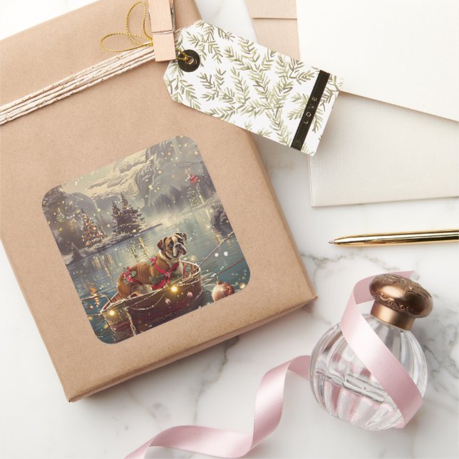 Sticker Carré Boxer Christmas Festive Voyage (Cadeaux)