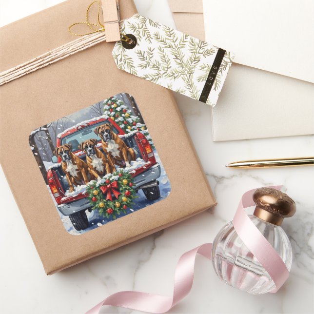 Sticker Carré Boxer Christmas Red Truck Holiday (Cadeaux)