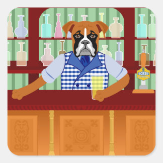Sticker Carré Boxer Dog Beer Pub