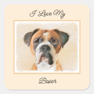 Sticker Carré Boxer Dog Peinture Non Décroché Art animal origina