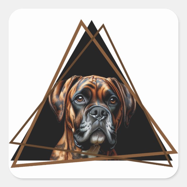 Sticker Carré Boxer Lab Dog Brun et Noir Bringé (Devant)