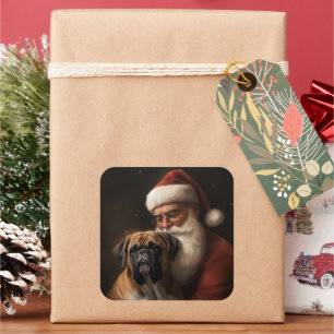Sticker Carré Boxeur avec le Père Noël Fête de Noël