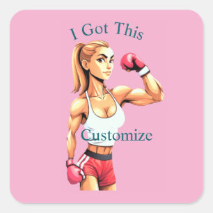 Sticker Carré Boxeuse féminine en forme Thunder_Cove