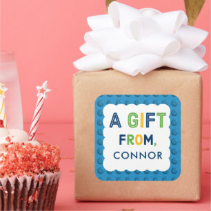 Sticker Carré Boy Building Blocks Anniversaire fête cadeau