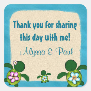 Sticker Carré BOY Sea TURTLE Baby shower Honu 02B carré autocoll
